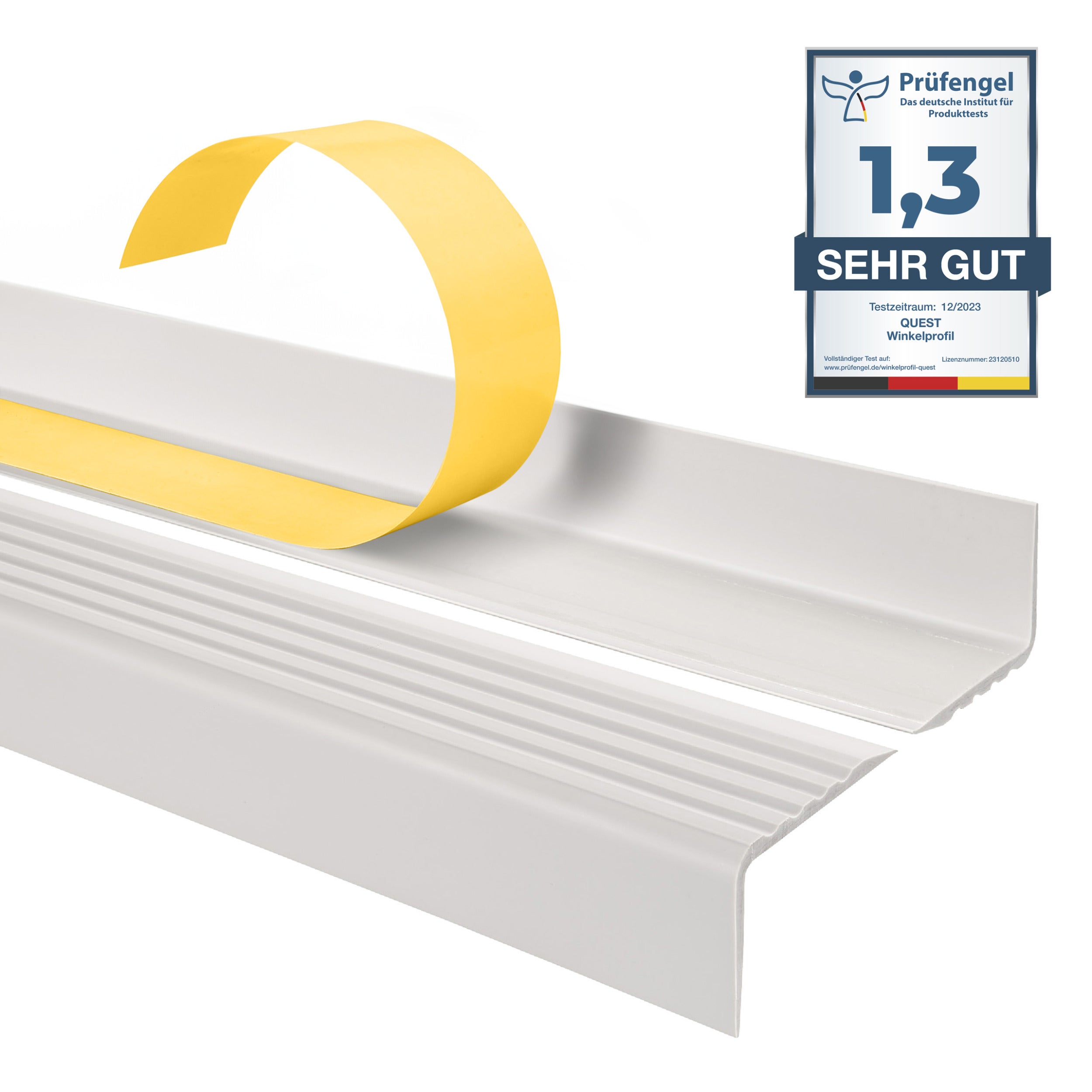 QUEST Profil schodowy PCV 25x40mm, 2m, samoprzylepny antypoślizgowy nosek schodowy, ND, blanc