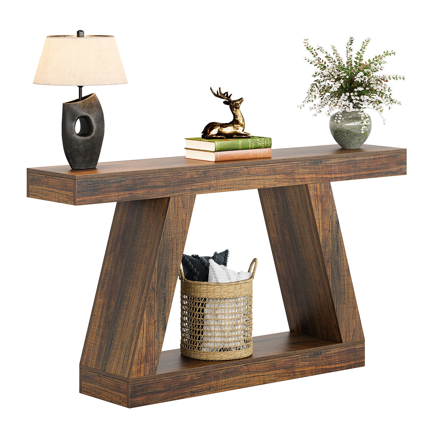 Consolle Tribesigns 140 Cm - In Legno Rustico Marrone, Con Vano Aperto, Per Ingresso E Soggiorno, Facile Montaggio