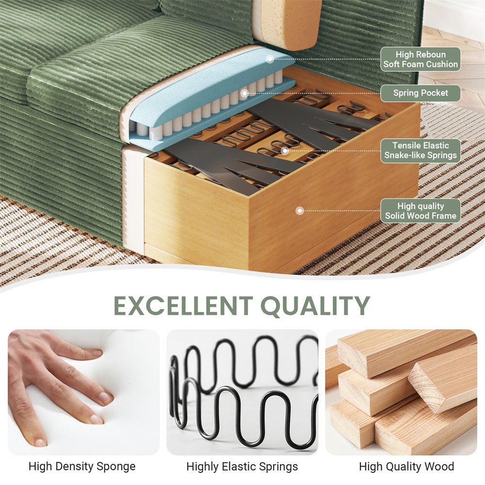 DRIPEX Canapé 2 places en velours côtelé Vert avec accoudoirs espace de rangement,Canapé avec coussins et oreillers,182×74×84cm - 7