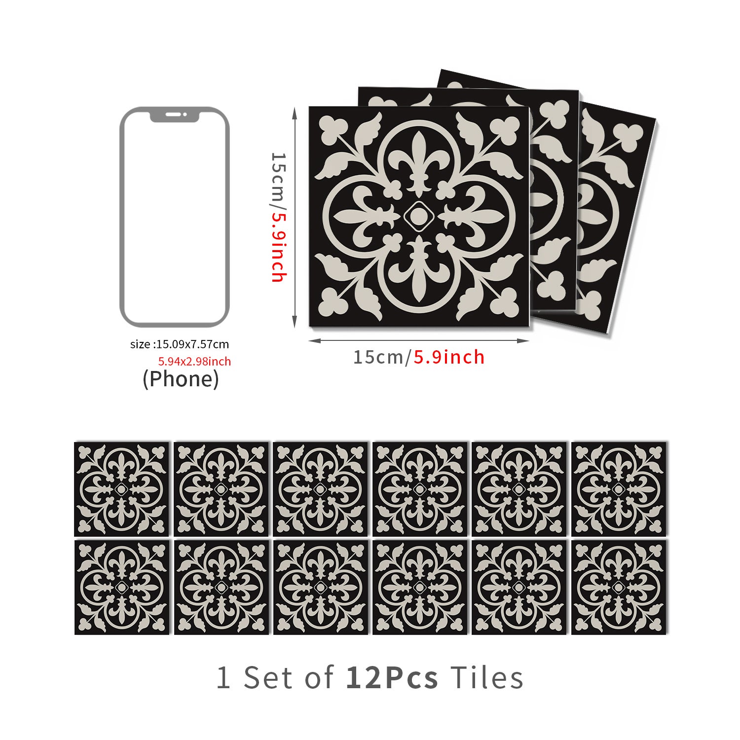 Lot de 12 panneaux muraux 3D autocollants, Crédence adhésive, Autocollants décoratifs, Imperméables et résistants à la chaleur, 15 cm x 15 cm - 4