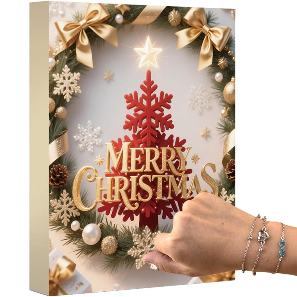 Calendario dell'Avvento a 24 scomparti con gioielli, materiale in lega, calendario dell'Avvento di 24 giorni, set di bigiotteria natalizia - 6