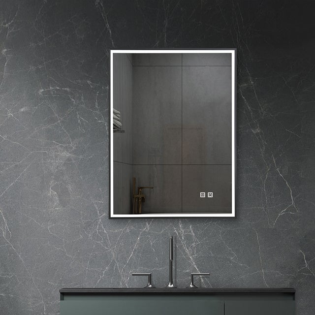 LuxuryBain- Miroir de Salle de Bain LED 60x80cm anti buée avec cadre en aluminium noir LB-126080-60-80