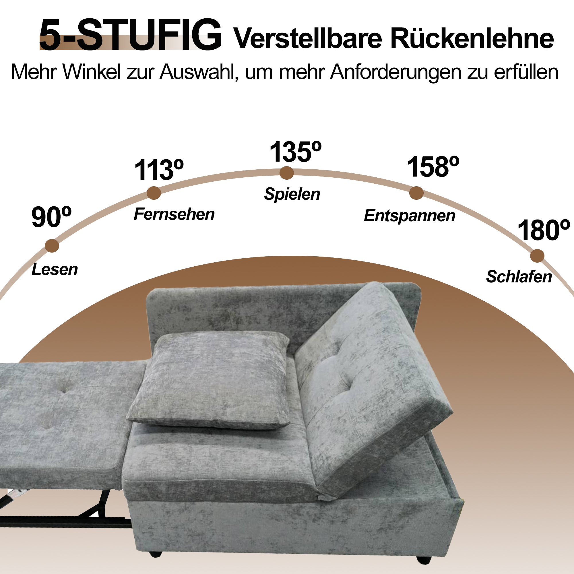 Rozkładana sofa 1-osobowa, 3 w 1, tapicerowana sofa z funkcją spania – 97/177 x 65 x 65 cm – tkanina lniana – regulowane oparcie – szara - 9