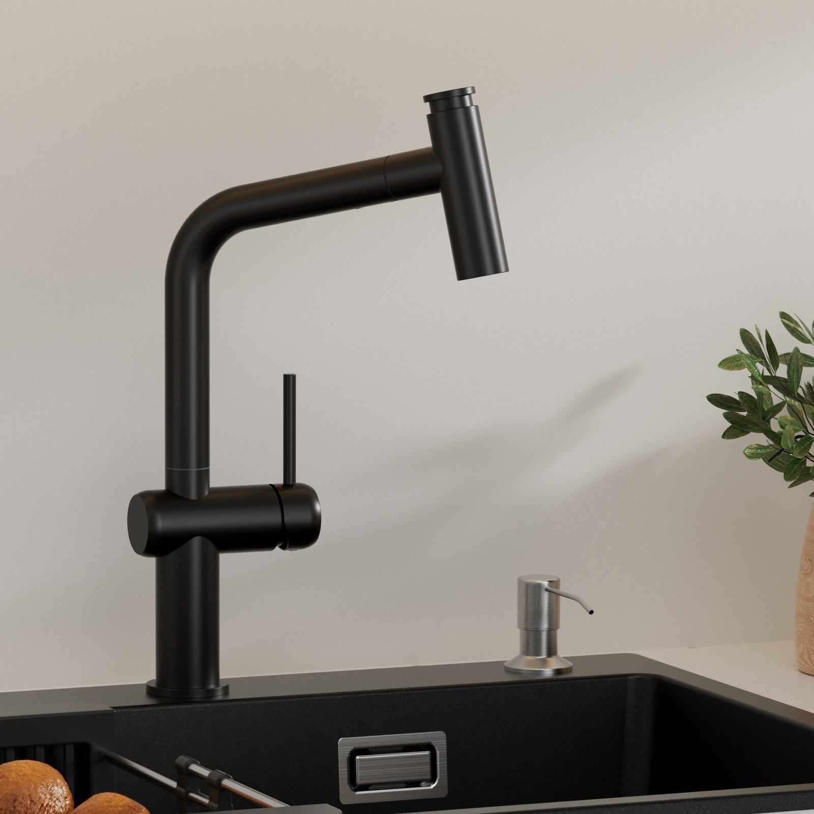 Cecipa max Robinet de Cuisine avec Douchette Extractible, Mitigeur de Cuisine en Inox Noir, Robinet de Cuisine Rotation à 360° - 5