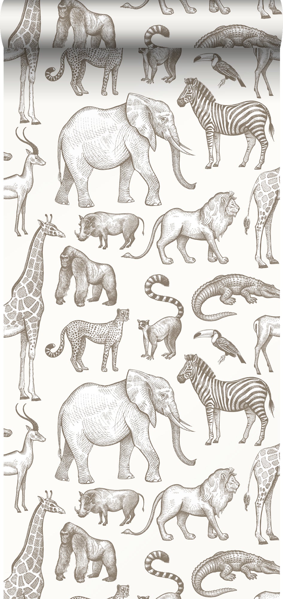 Papel pintado animales de la selva blanquecino - 53 cm x 10,05 m - estahome