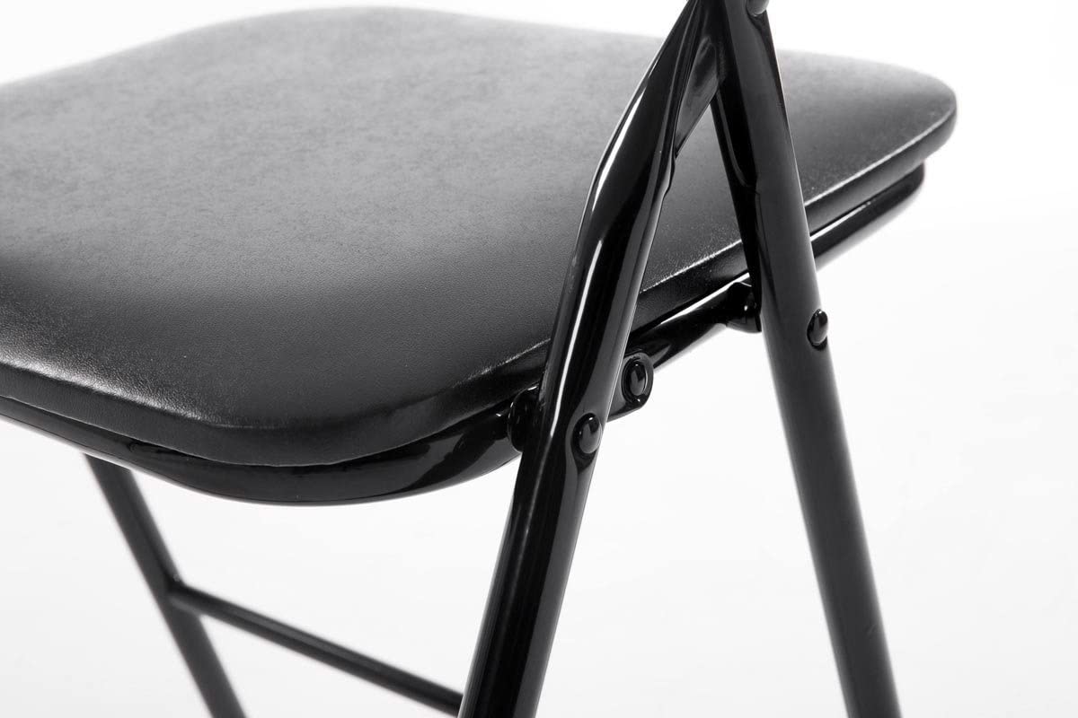 Set 6 Sedia Pieghevole Slim Opaca Metallo Sedie Salvaspazio Ufficio Casa Campeggio Salotto Cucina Ecopelle Comoda Seduta Imbottita 78x44x44 cm Nero - 5