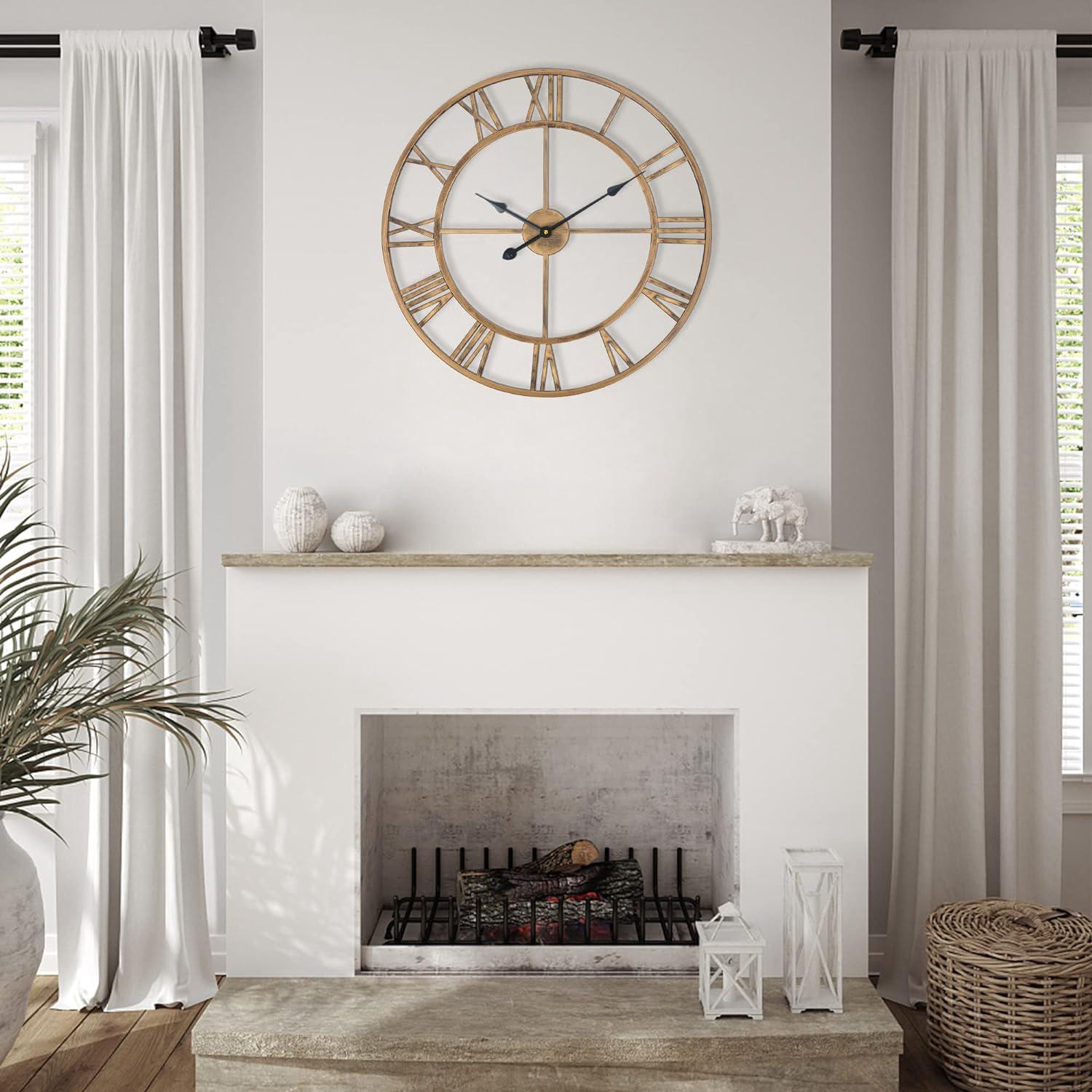 Horloge murale silencieuse vintage avec chiffres romains, métal, horloge murale décorative pour salon, chambre à coucher, bureau (50 cm-F) - 5
