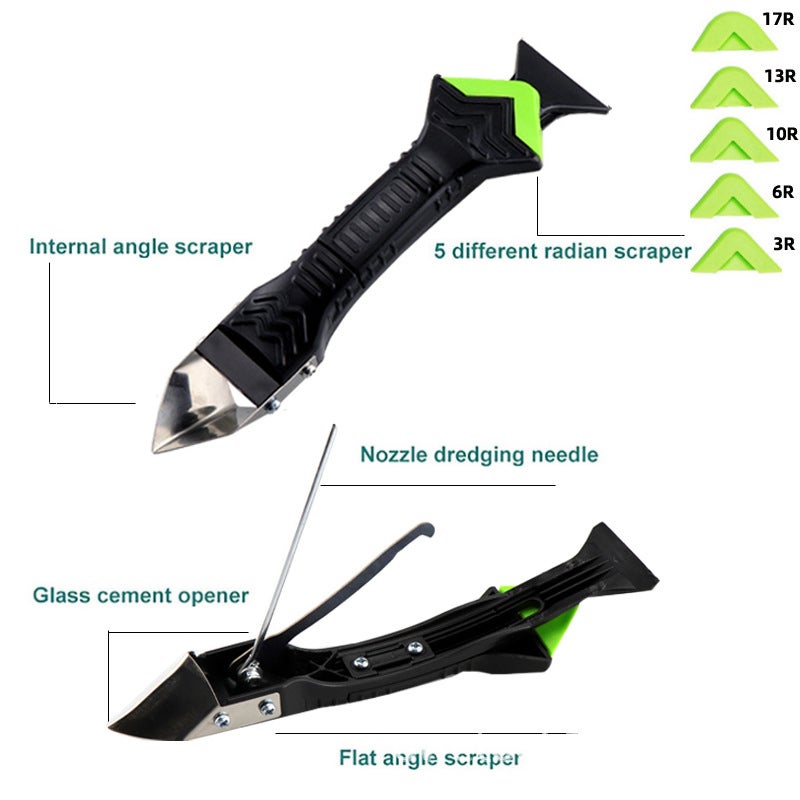 Juego de 13 herramientas para calafatear, 5 en 1, de silicona, para eliminar lechada, sellador y raspador de residuos adhesivos, color verde. - 3