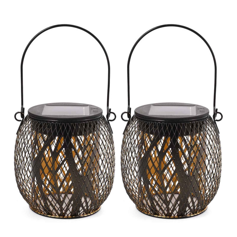 Żyrandol solarny z żelaza, dekoracyjna lampa LED z ażurowym wzorem do użytku zewnętrznego, drzewo, 2 sztuki