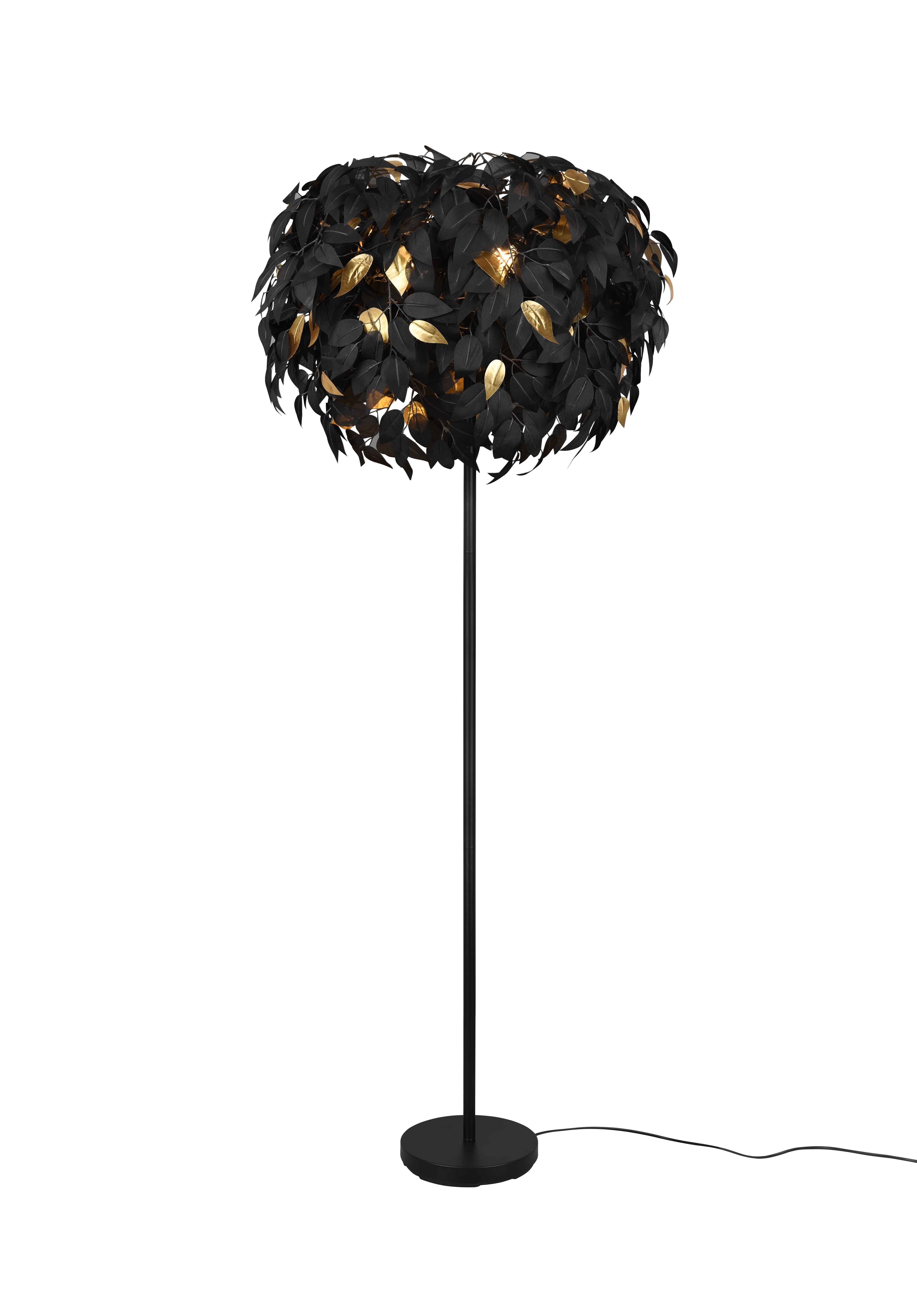 Lampa podłogowa stojąca Leavy czarno-złota 3xE14x28W wym: 180 x 70 x 70 cm tworzywo sztuczne RL
