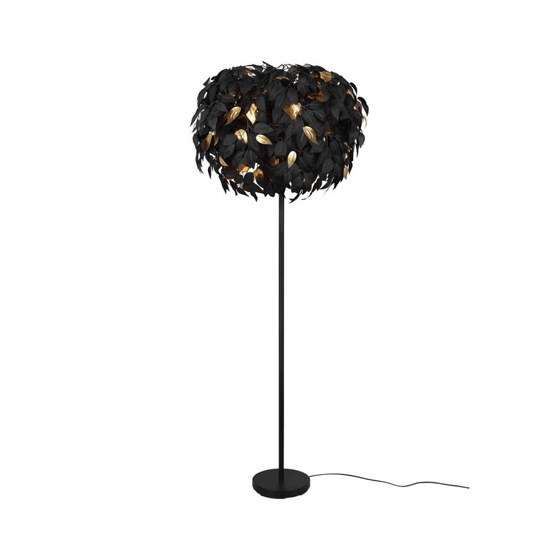 Lampa podłogowa stojąca Leavy czarno-złota 3xE14x28W wym: 180 x 70 x 70 cm tworzywo sztuczne RL