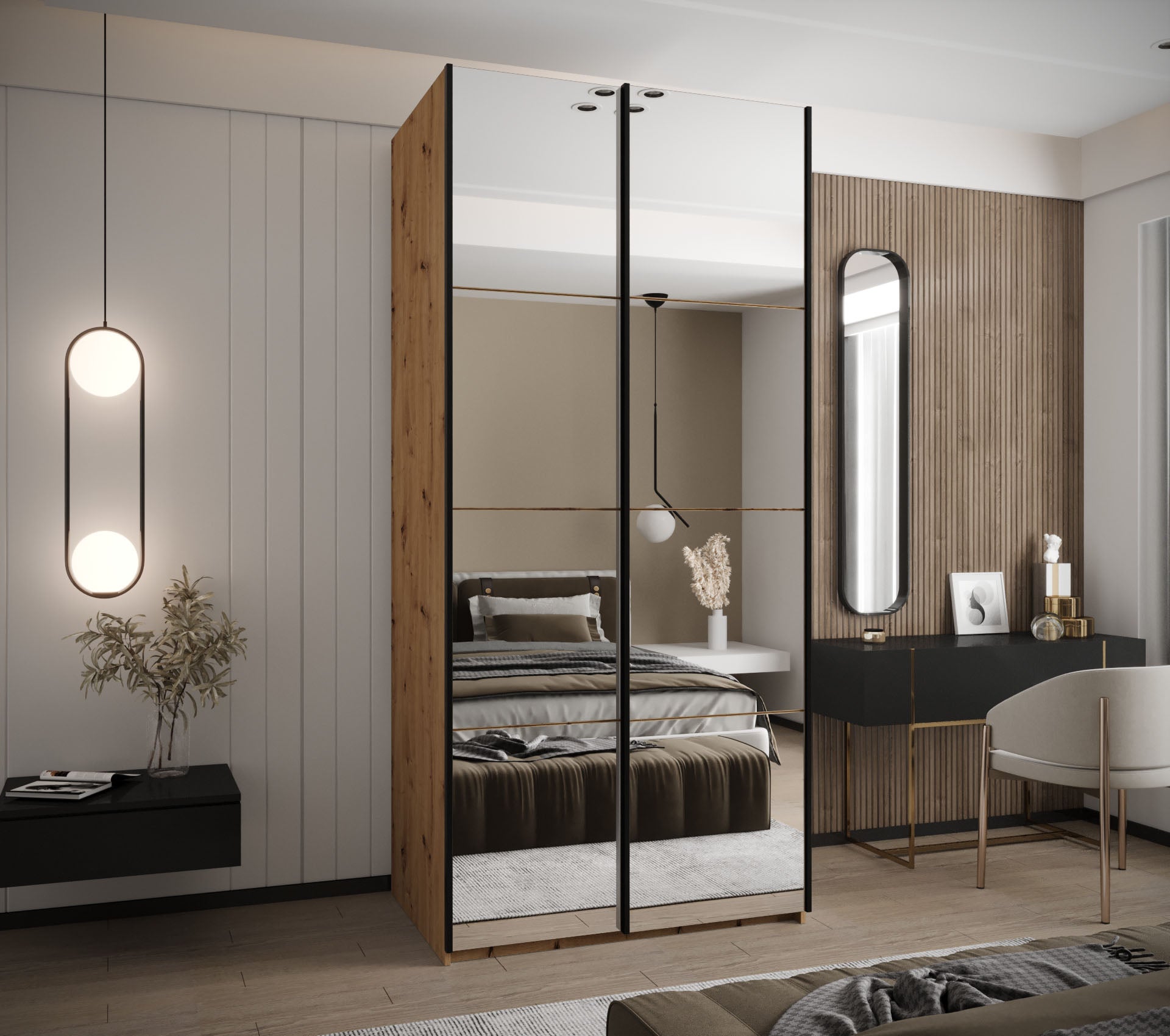 Szafa przesuwna wysoka Lux 2 100 x 64 x 245,5 cm artisan + artisan + u. czarny - Abiks Meble - 2