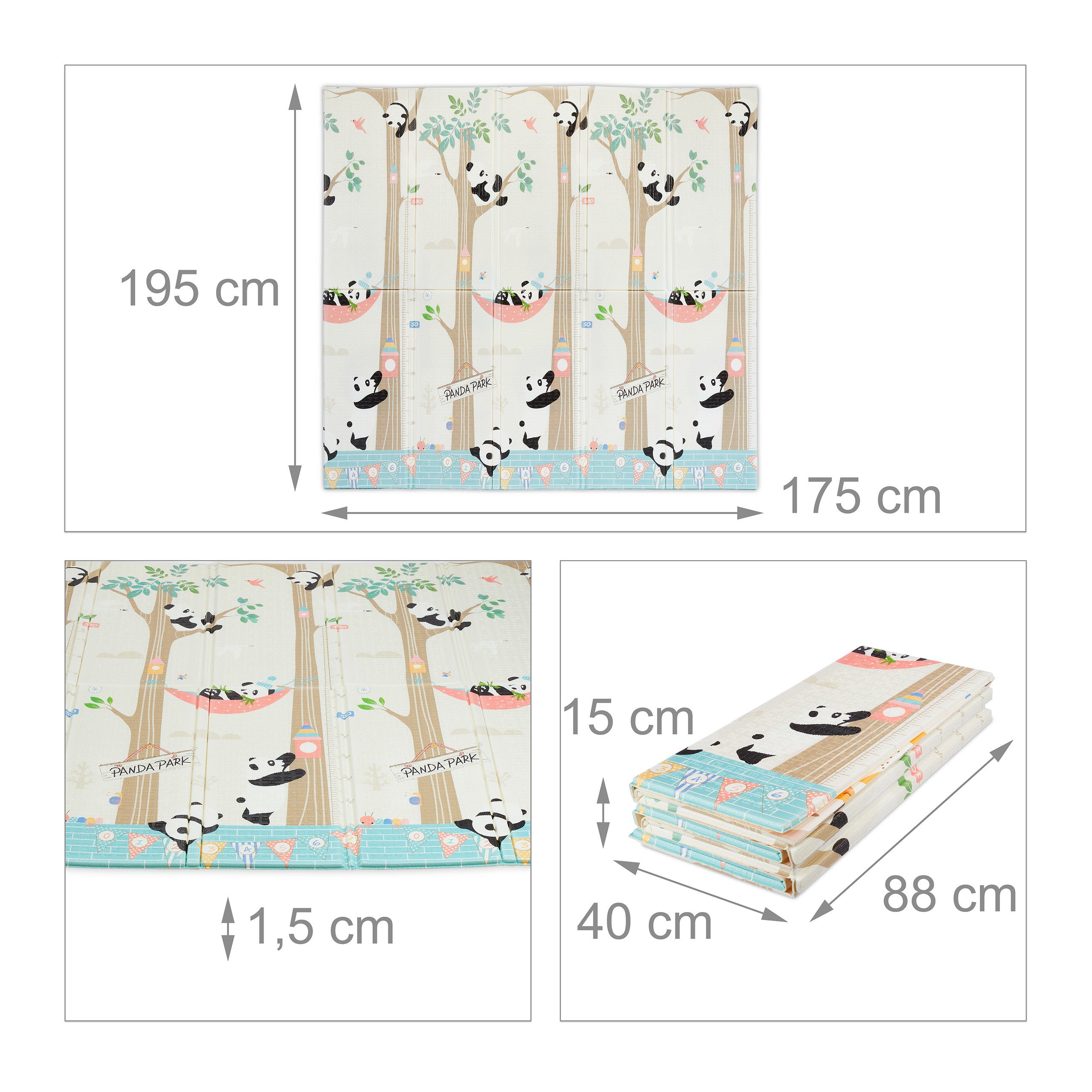Tapis de jeu pliable, motifs animaux, sans substances nocives, lavable, mousse XPE, 195 x 175 cm, multicolore, Relaxdays - 4