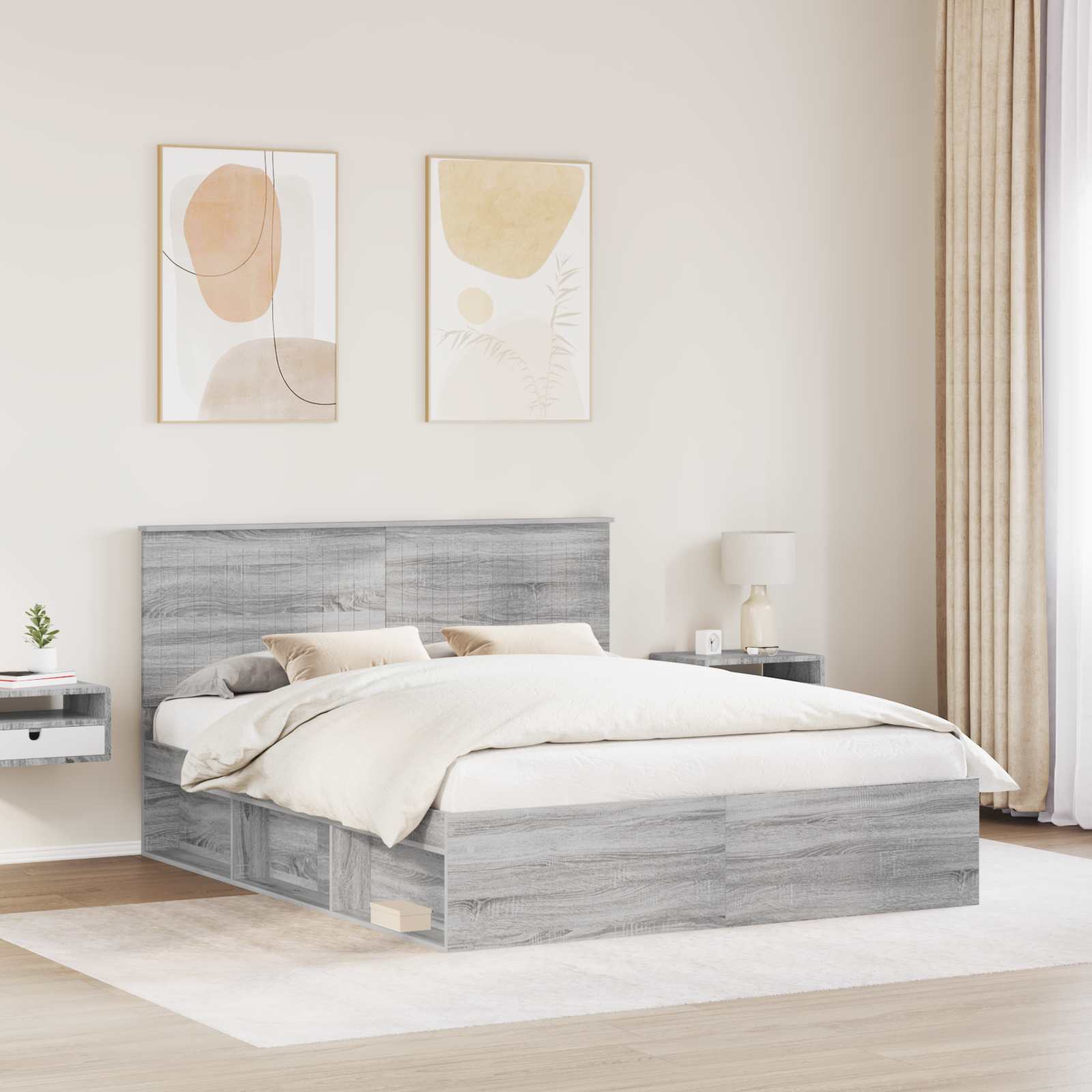 Cadre de lit gris 160 x 200 cm en bois de pin massif - 3