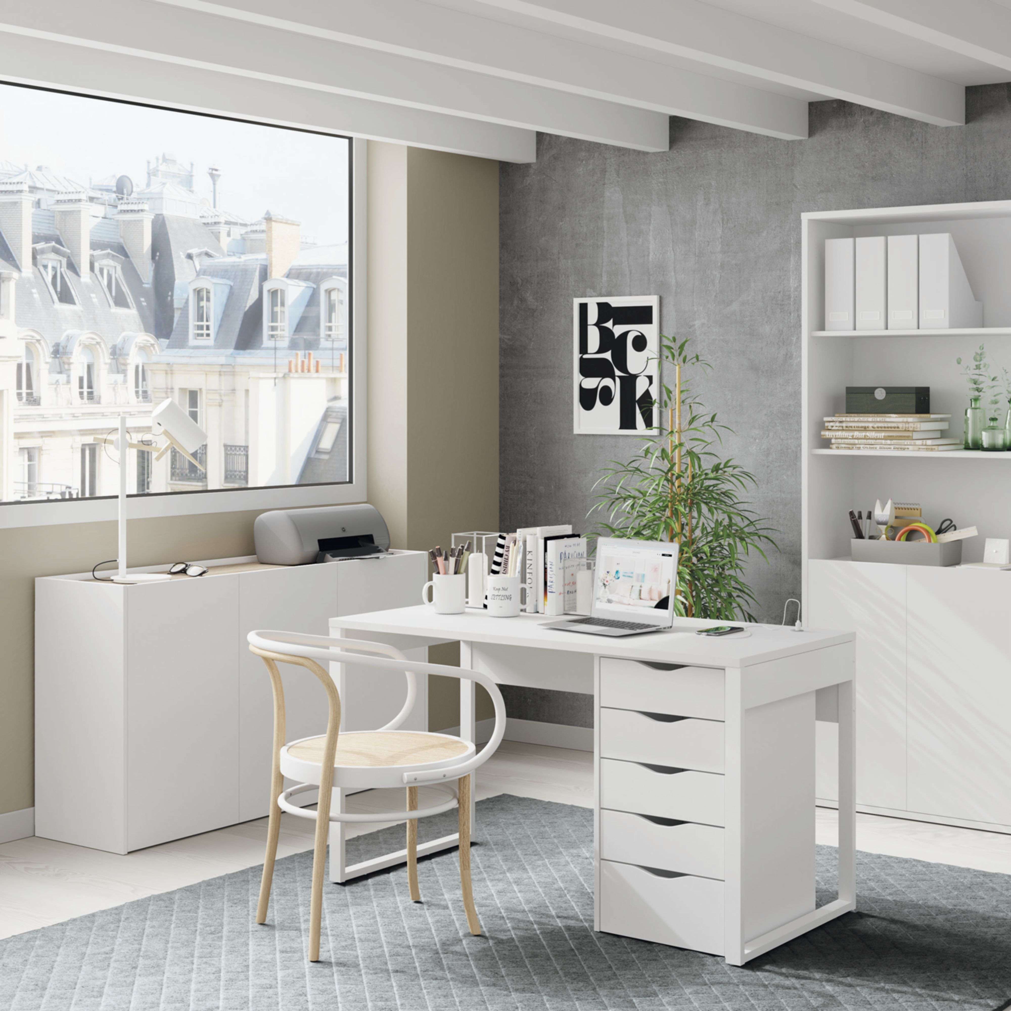 Commode 5 tiroirs Eko blanche, meuble de rangement de bureau moderne, 71 x 40 x 43 cm - 6