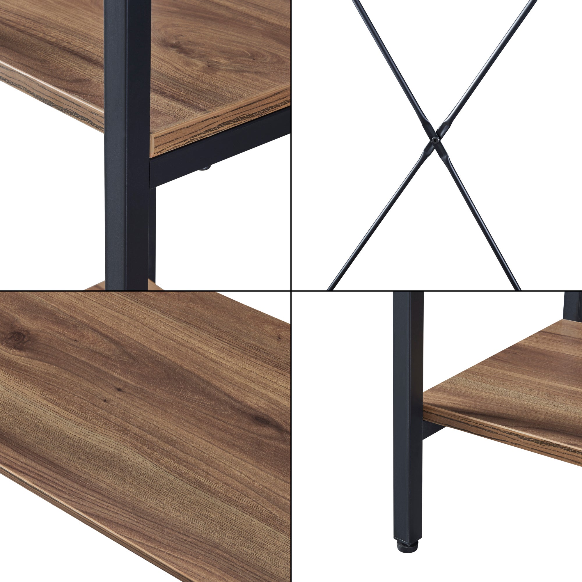 Armadio Aperto per Guardaroba Stand Appendiabiti Organizzatore con Scomparti Asta Porta Abiti Telaio in Metallo Ripiani in color Legno Scuro [en.casa] - 5