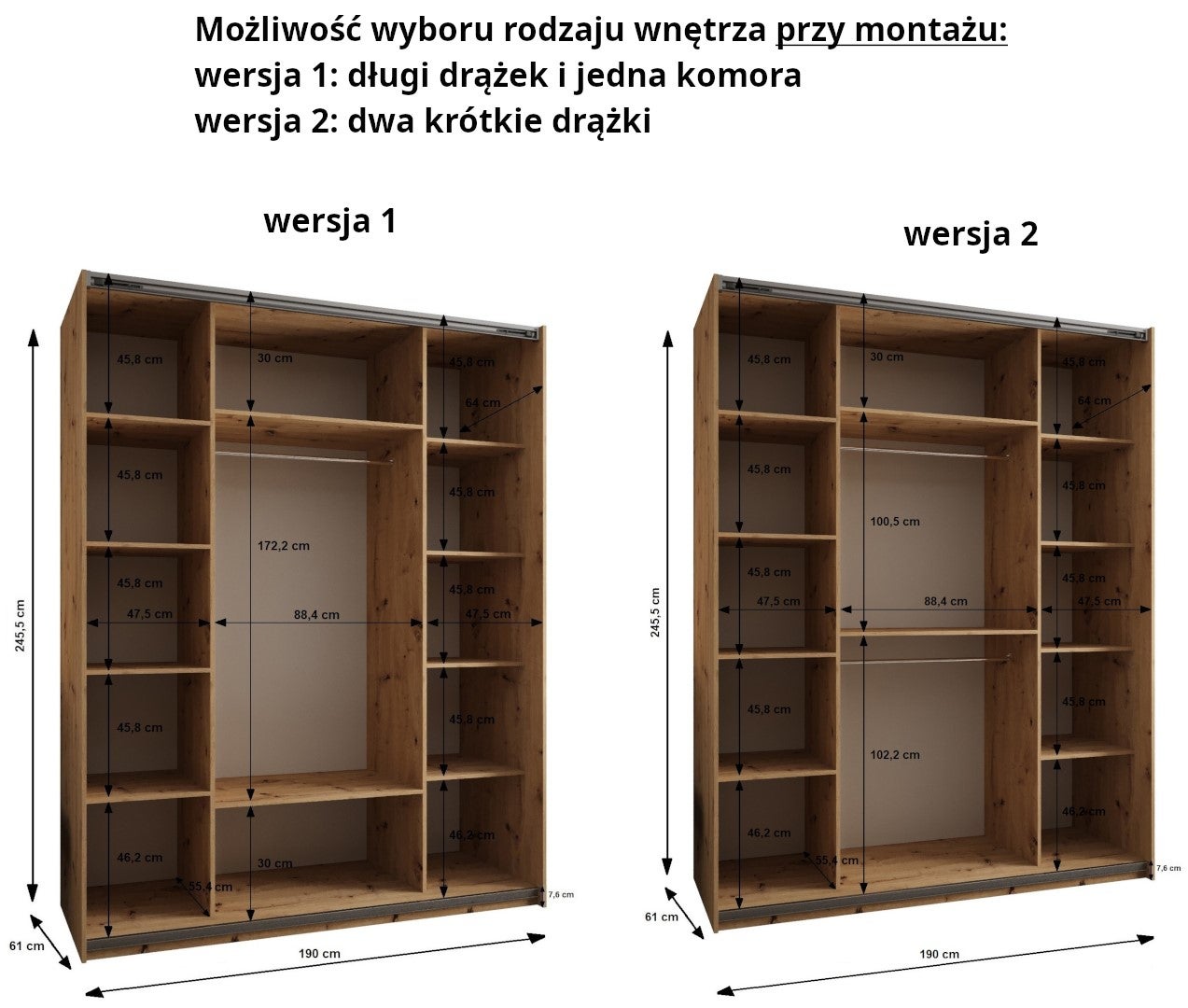 Szafa przesuwna wysoka Lux 2 190 x 64 x 245,5 cm biały + biały + u. złoty - Abiks Meble - 5