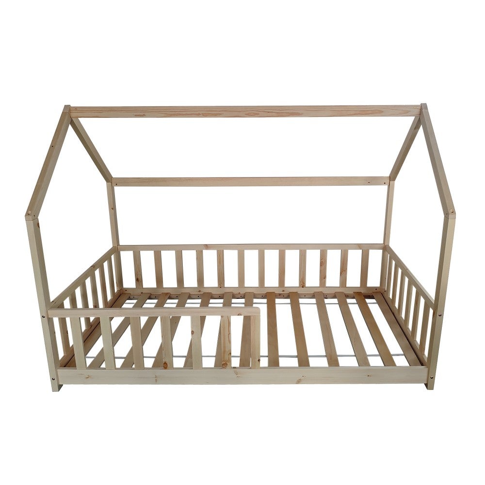 Lit cabane Kiwi 90x190 + 1 sommier + barrière /Bois clair - 5