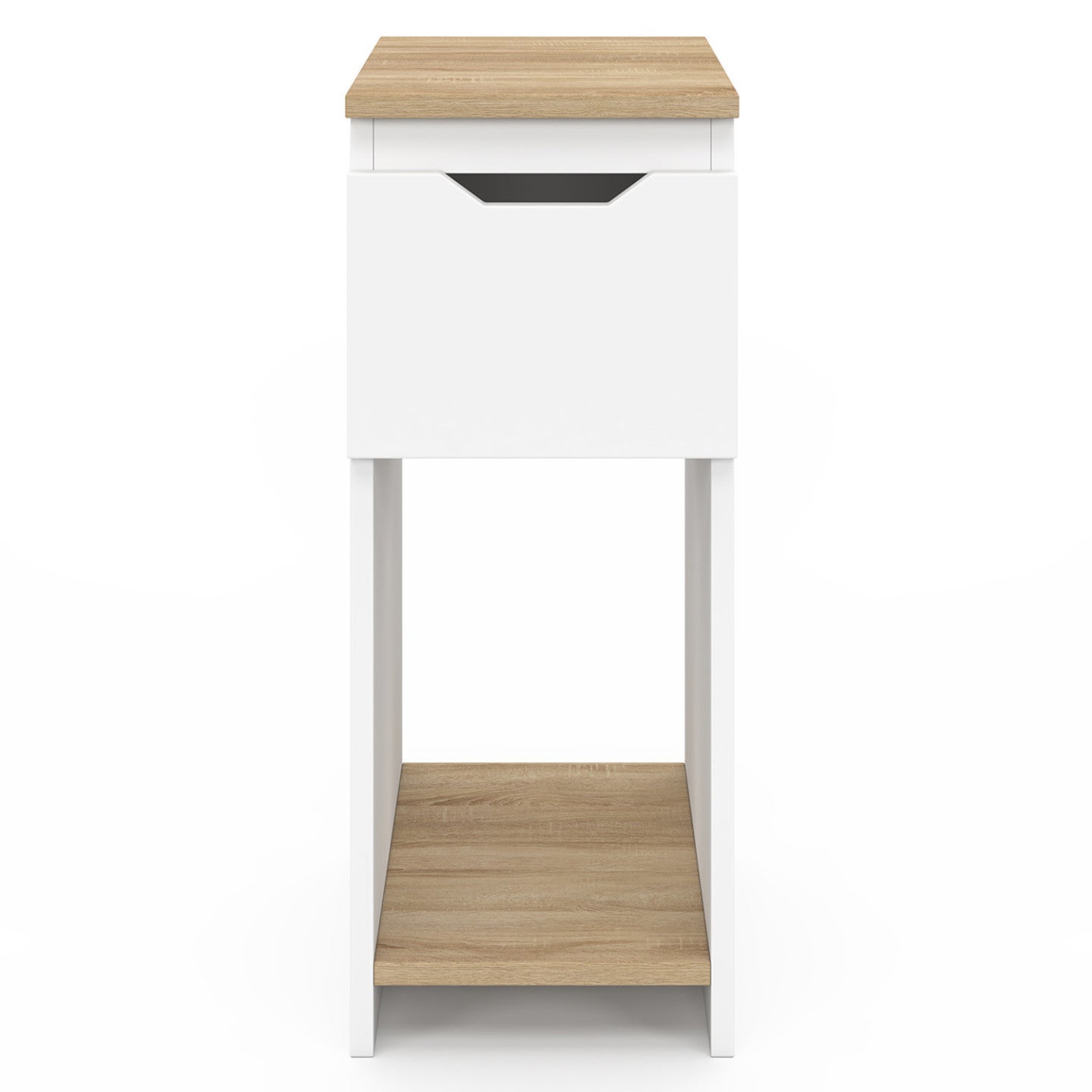 Lot de 2 tables de chevet étroites ANOUK 1 tiroir avec niche blanc et bois - 3