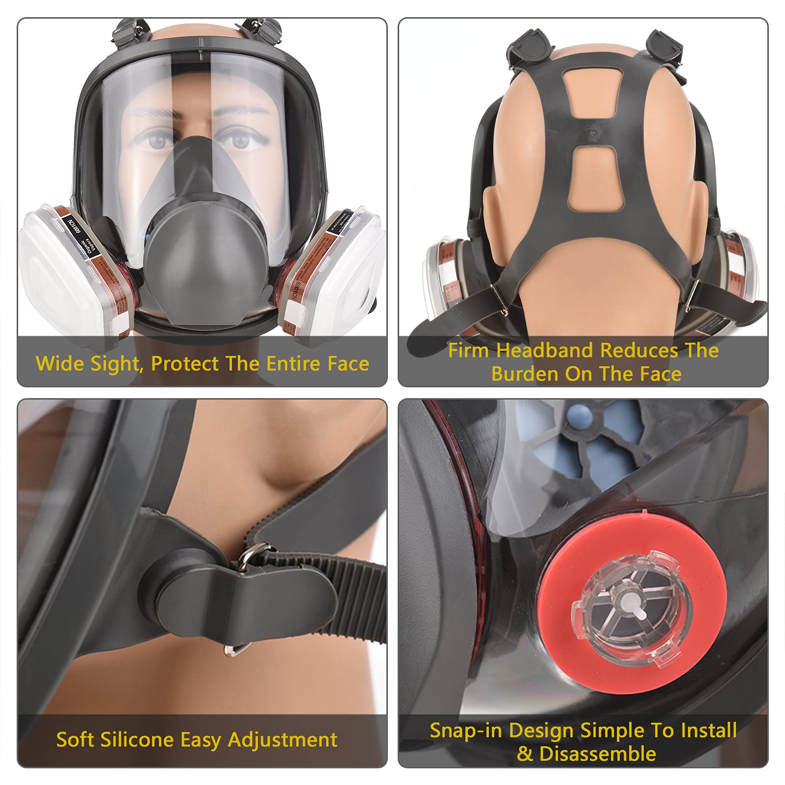 Masque respiratoire intégral réutilisable 16 en 1 avec revêtement à gaz organique- pour peinture, polissage, soudage et autres travaux de protection - 6