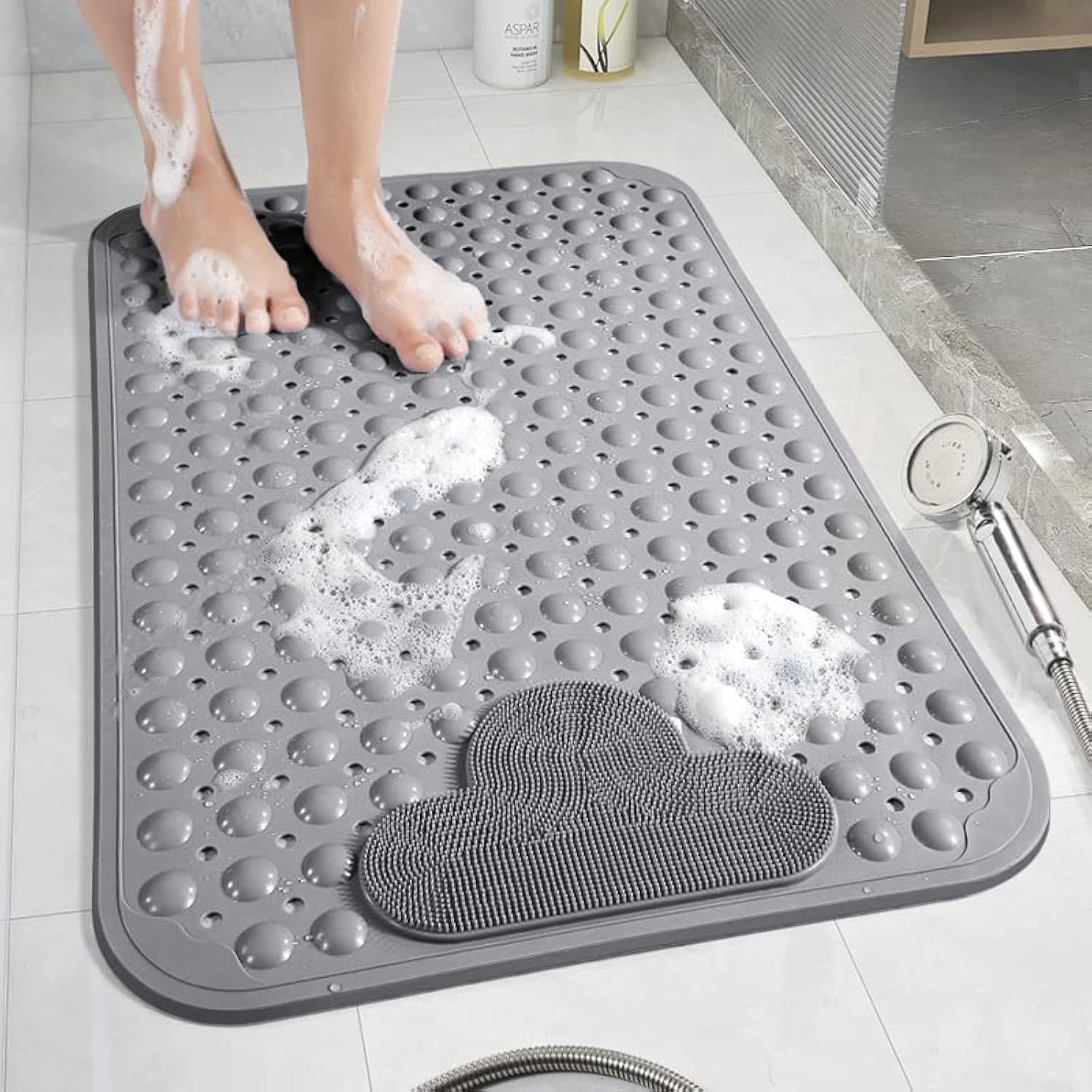 Tapis de bain antidérapant 40x70cm, tapis douche avec ventouses, séchage rapide, lavable, pour salle de bain, gris foncé