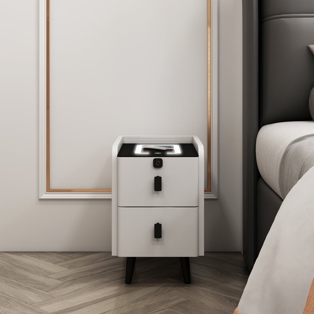 Comodino Con Luci LED E Ricarica USB - 2 Cassetti - Bianco - Per Camera Da Letto - Foto 8