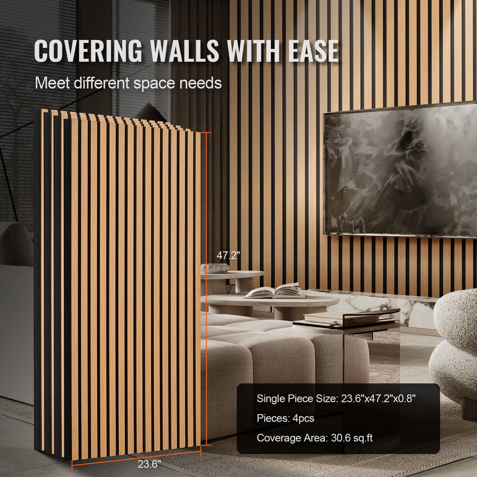 Panneaux Acoustiques VEVOR en Bois 1200 x 600 mm, Lamelles MDF, Imitation Chêne Clair pour Mur Moderne, Décoration & Réduction du Bruit - 6