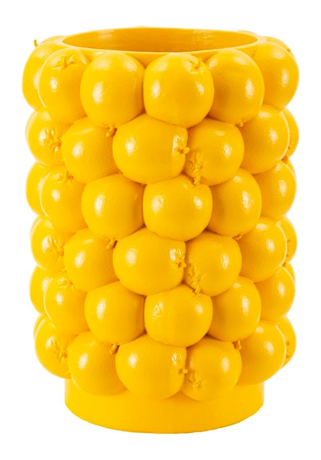 Vase En Céramique Citron Jaune Yucatan 18cm - Grès Uni, Rond, Parfait Pour La Déco D'intérieur