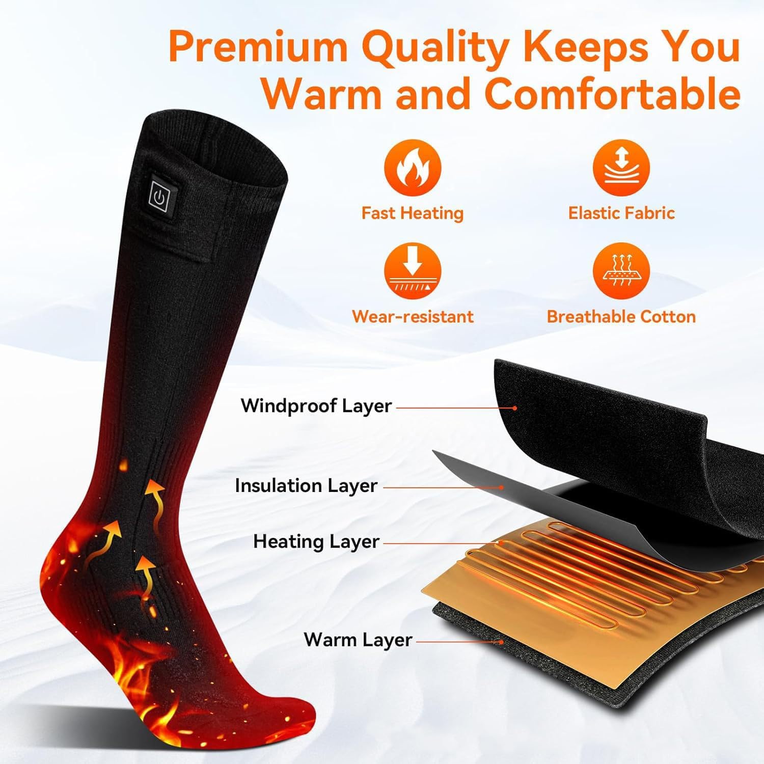 Chaussettes Chauffantes Rechargeables 8000mAh - Contrôle APP & Bouton - Pour Ski, Randonnée