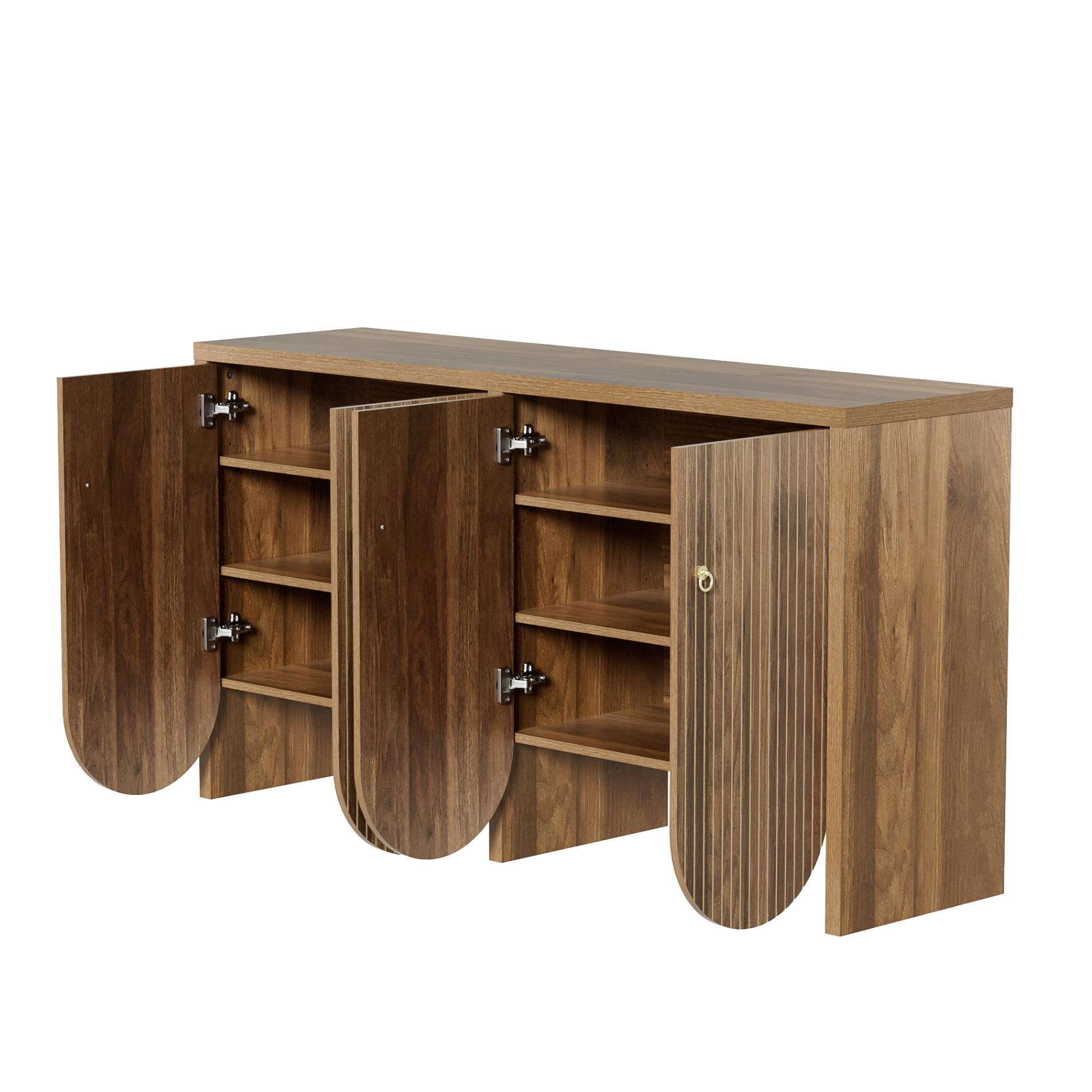 Elegancka orzechowa komoda – 147×40×80 cm z 4 drzwiami, regulowanymi półkami i aluminiowymi uchwytami - 6