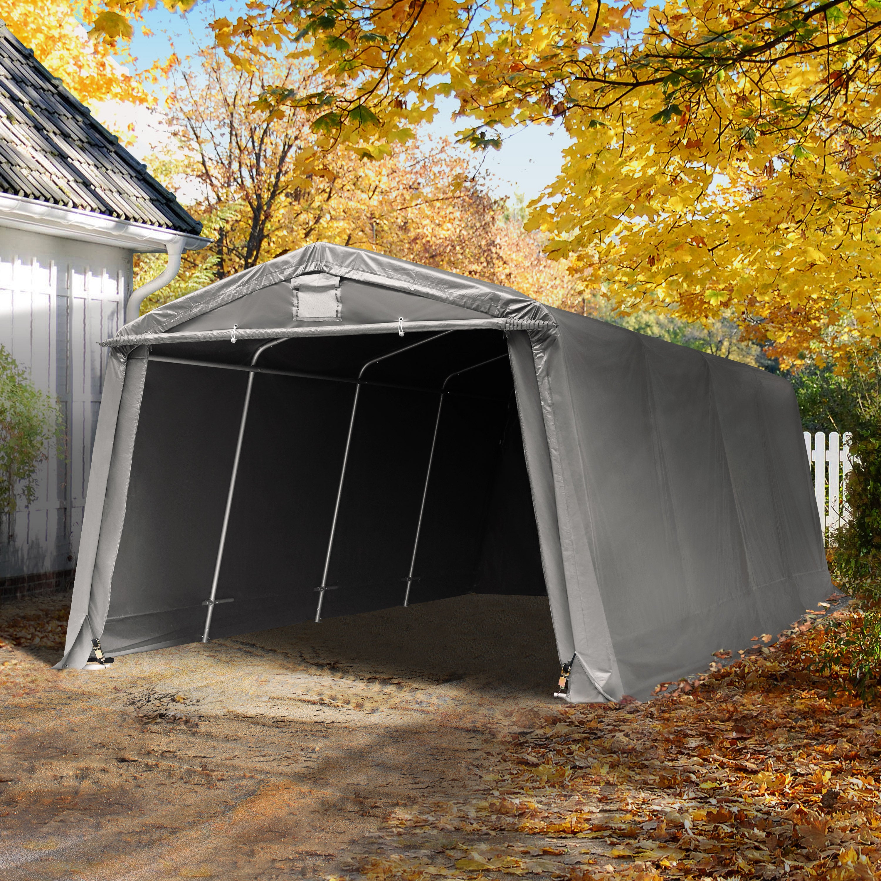 TOOLPORT Abri/Tente Garage Premium 3,3x6,2 m pour Voiture et Bateau - Toile PE 600 N imperméable gris - 4
