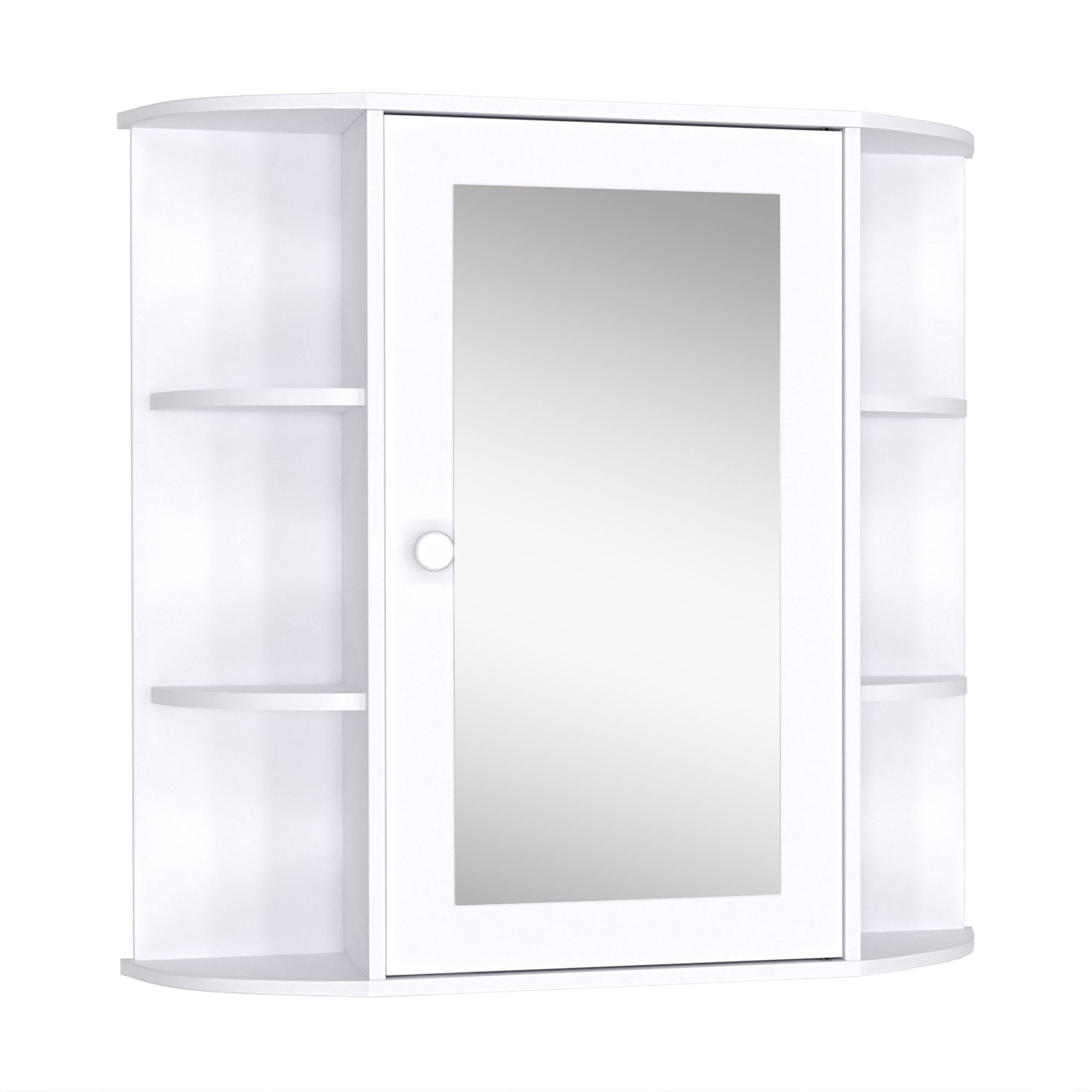 Specchio Armadietto Bagno HOMCOM Con 6 Ripiani – 66x17x63 Cm, Nero, Con Pomello In Legno E Struttura Pensile Salvaspazio