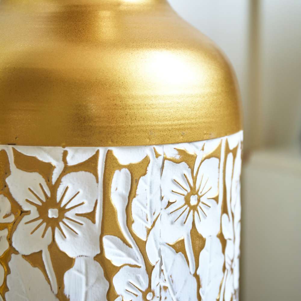 Set di 3 vasi da terra in metallo bianco dorato – Altezze 83/65/50 cm, grandi vasi retrò per soggiorno e camera, perfetti per fiori secchi e pampas - 8