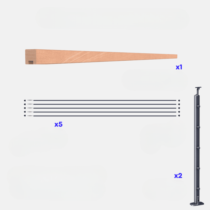 Kit garde-corps anthracite avec main courante hêtre 2m pose à plat, Opalu KORDO - 6