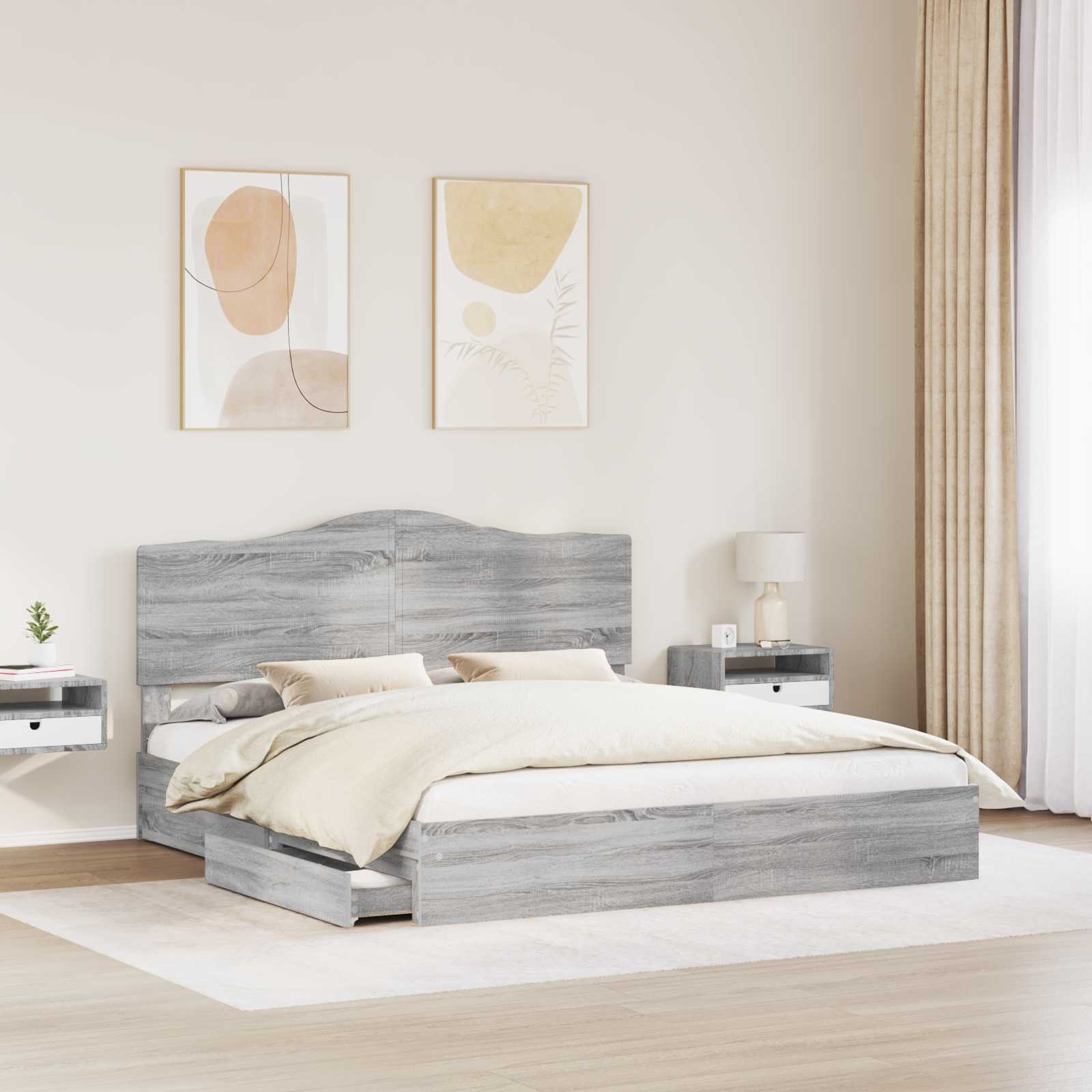 Lit de Rangement Gris 200 x 200 cm Bois d'ingénierie - 3
