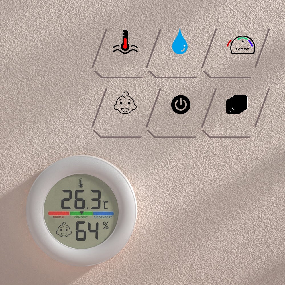 200pcs Thermomètre hygromètre numérique LCD électronique rond de haute précision, blanc - 5