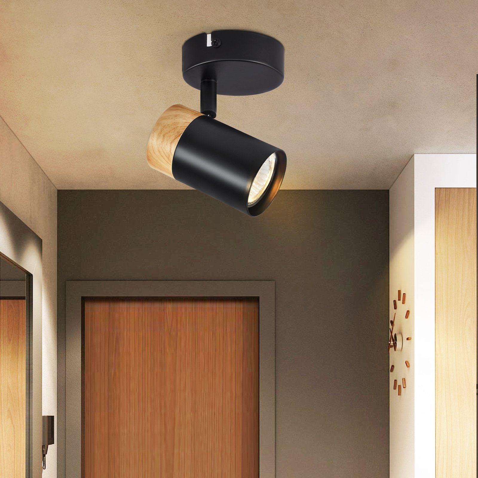 NETTLIFE Plafonnier LED Spot Spots en Bois GU10 Pivotant 330° Lampe Noir Vintage Intérieur pour Couloir Salon Chambre Cuisine - 7