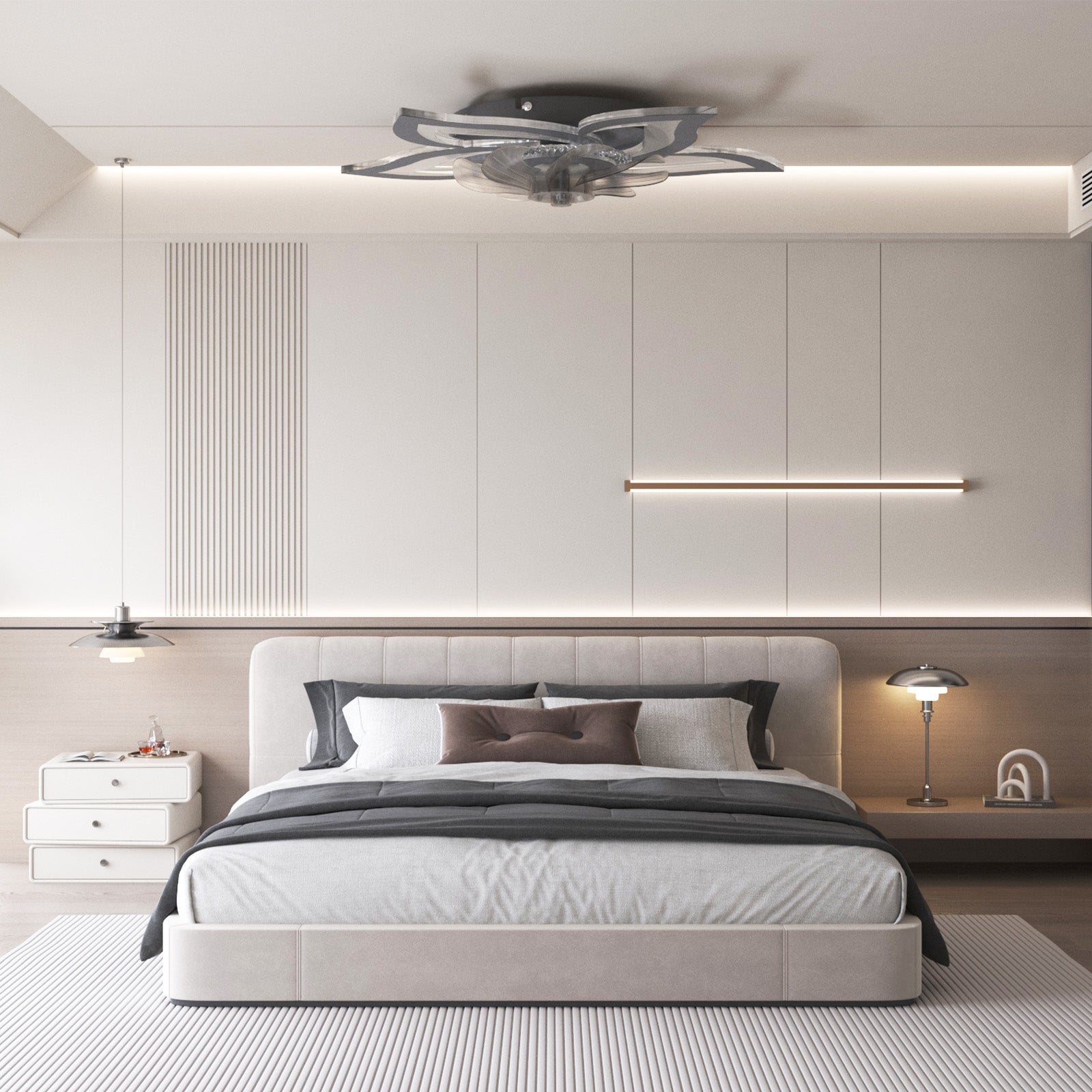 Heilmetz Ventilateur Lumineux Plafond Silencieux, 3 couleurs de lumière et 6 Vitesses de vent, avec Télécommande (Noir, Fleurs élégantes) - 4