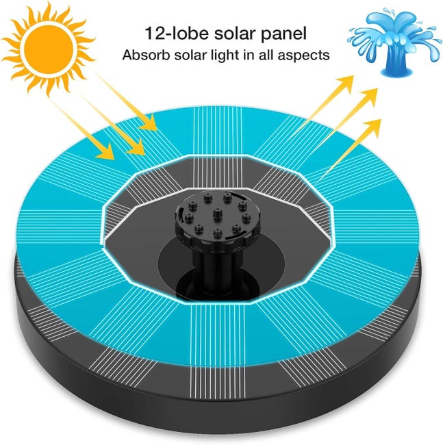 Fontaine solaire d'extérieur avec 6 buses, pompe solaire pour étang, piscine, patio, décoration, 16 cm - 5