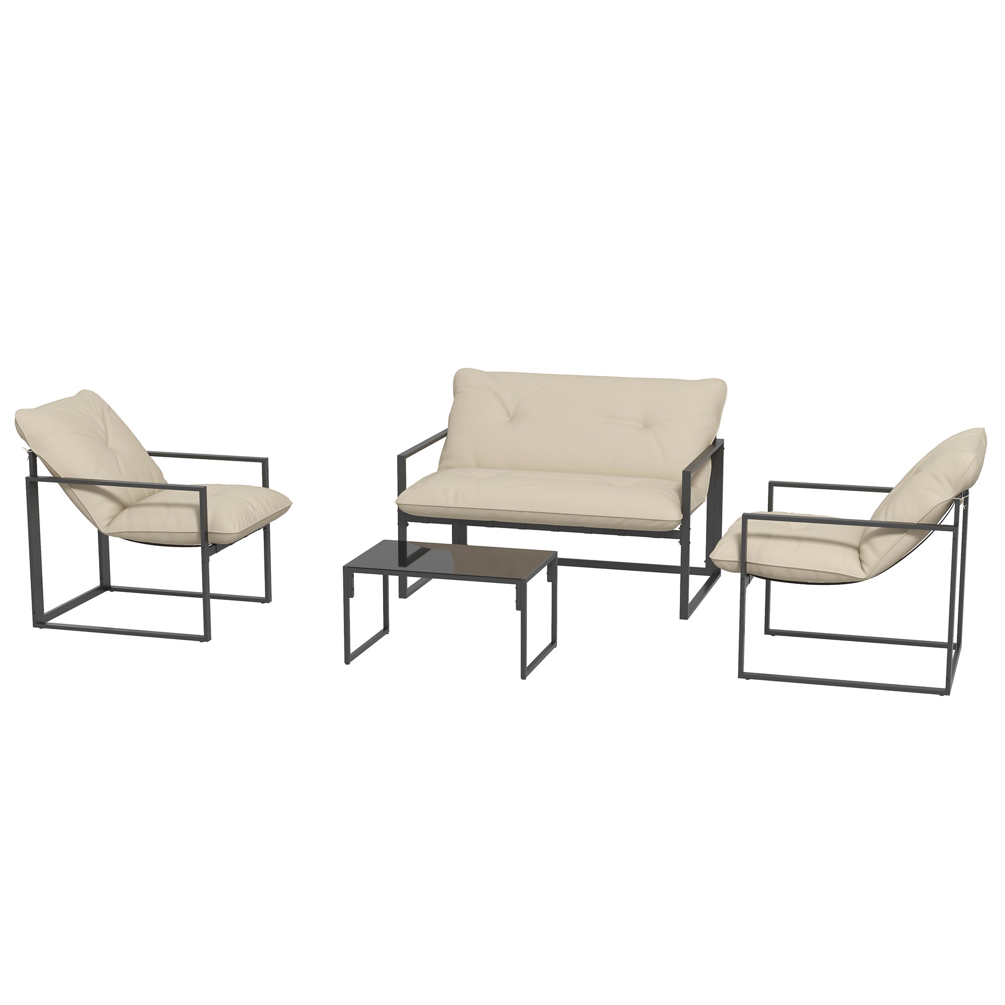Salon de jardin 4 pièces 4 personnes avec canapé 2 places, 2 fauteuils et 1 table basse gris - 2