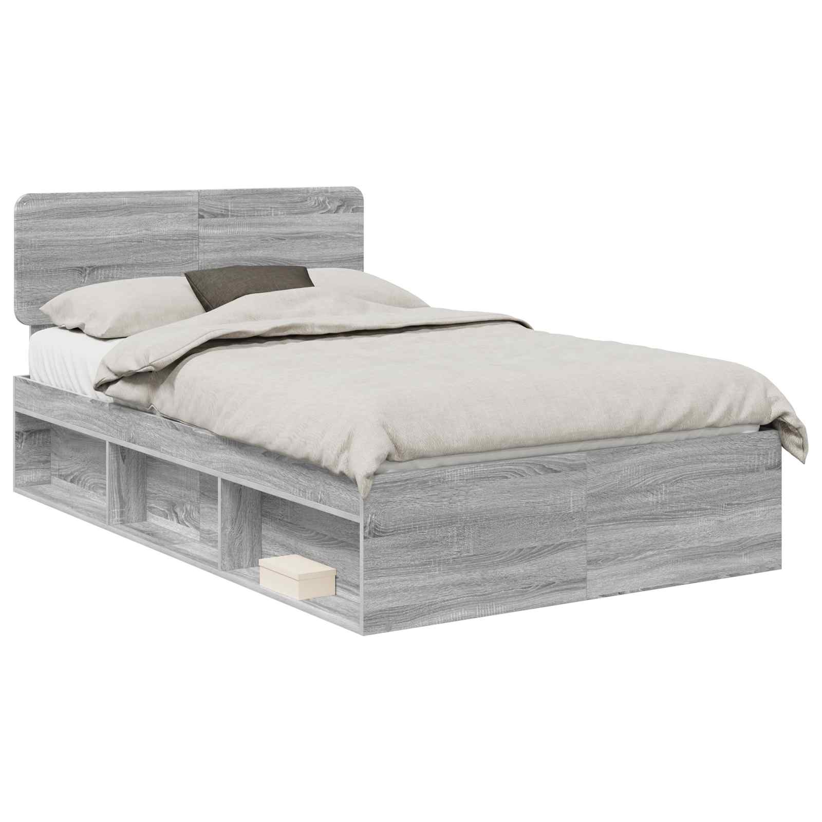 Cadre de lit en pin massif gris pour la chambre, 135 × 190 cm - 2