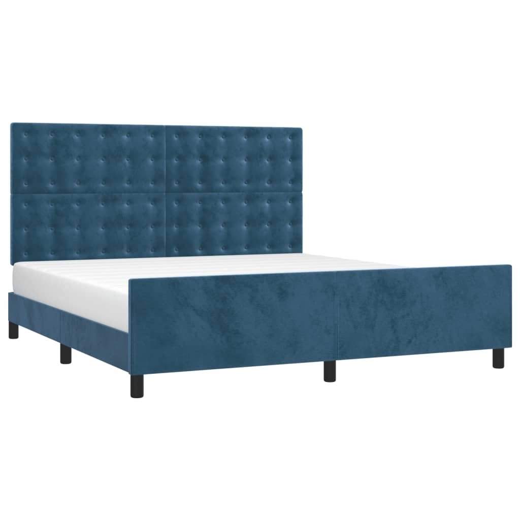 Cadre de lit sans matelas, en velours, bleu foncé, pour la chambre, 160 × 200 cm - 3