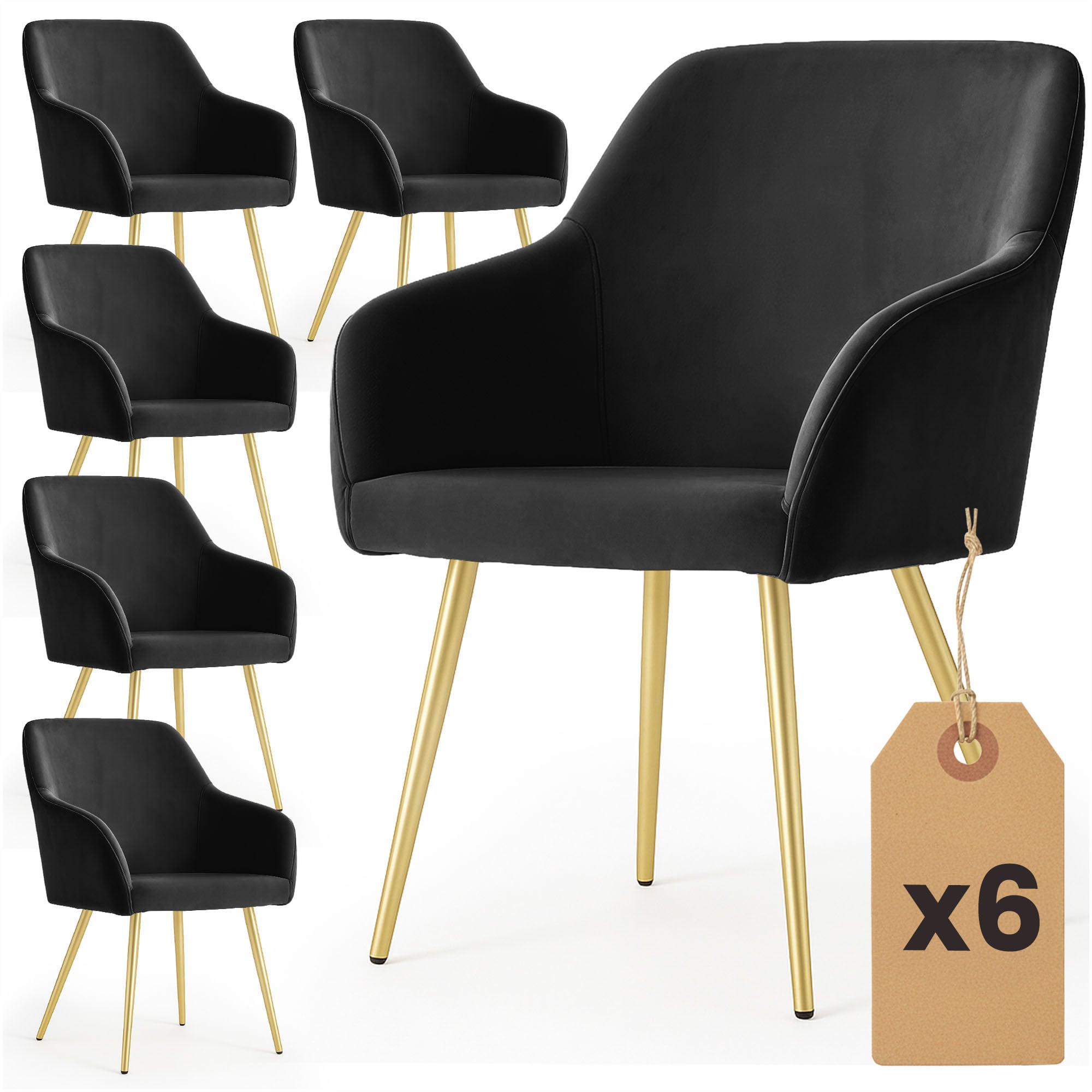 6x Welurowe krzesło tapicerowane gładkie Czarne ESTELLE Złote nogi