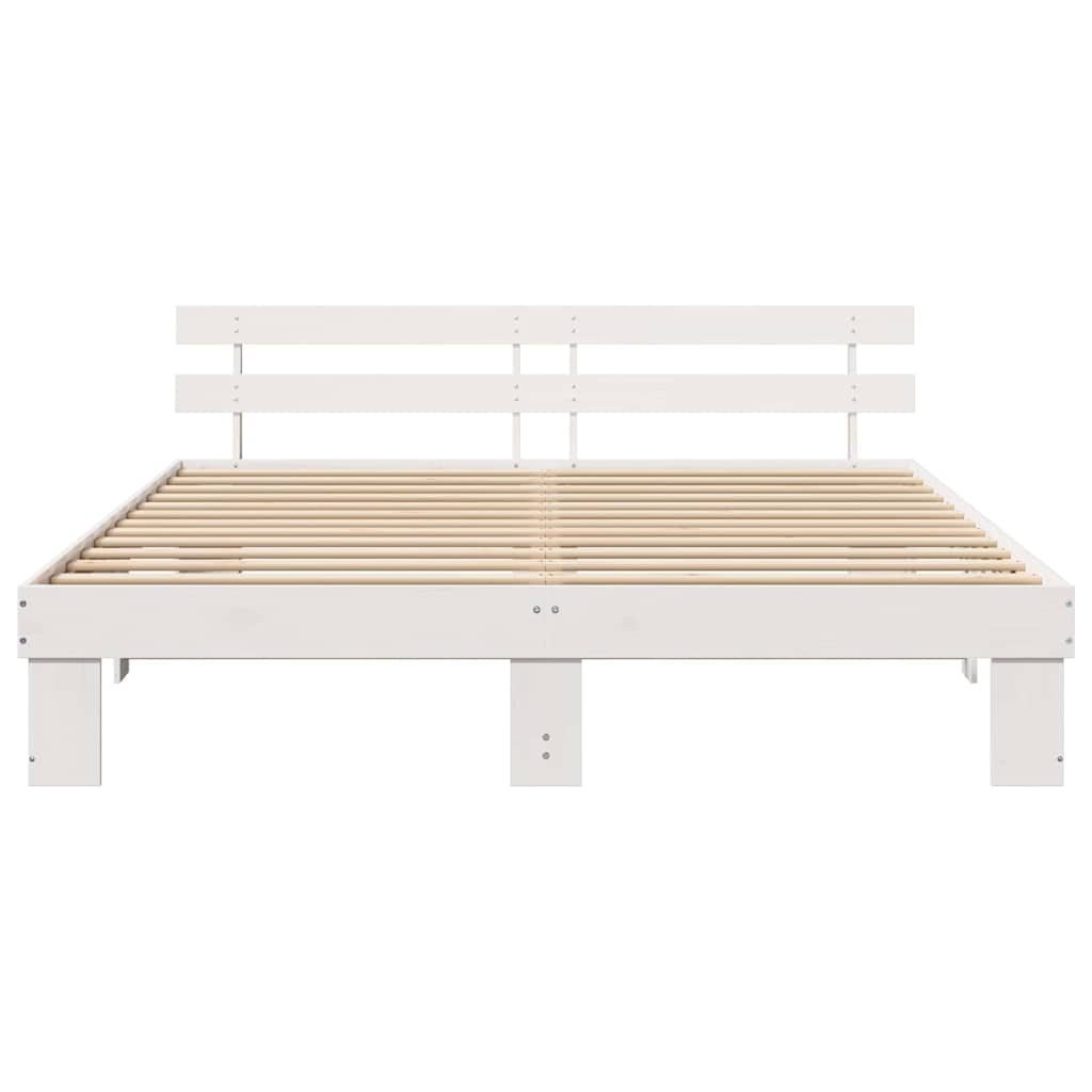 Cadre de lit avec tête de lit en pin massif blanc, 180 × 200 cm - 5