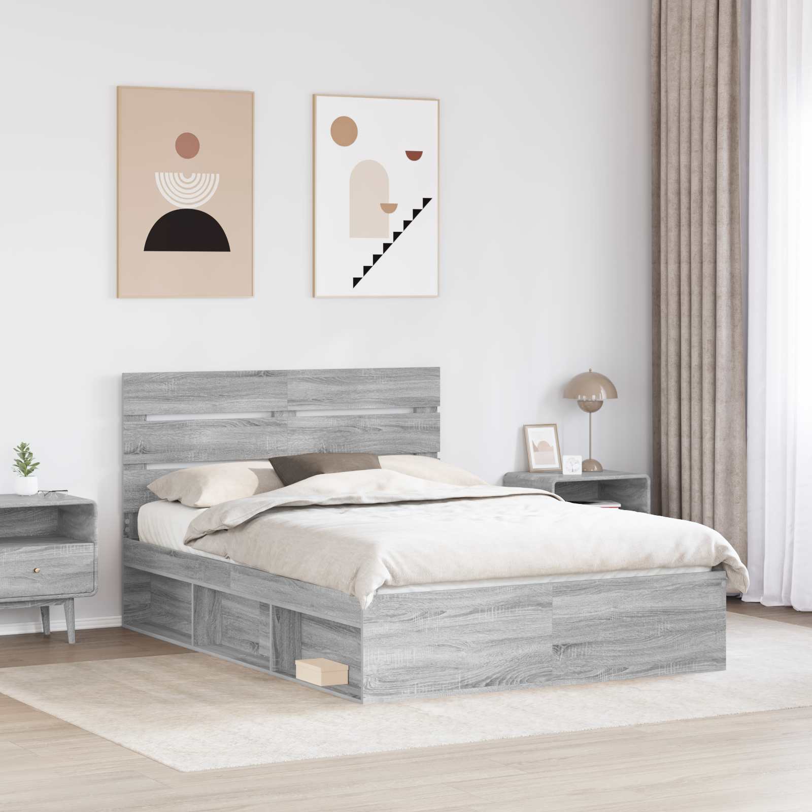 Cadre de lit Gris 140 x 200 cm Bois de pin massif - 3