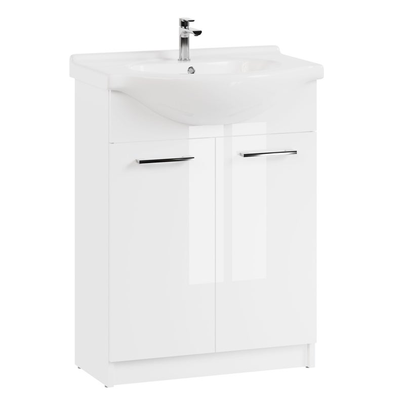 Szafka łazienkowa z umywalką stojąca pod umywalkę biała połysk zestaw 65 cm