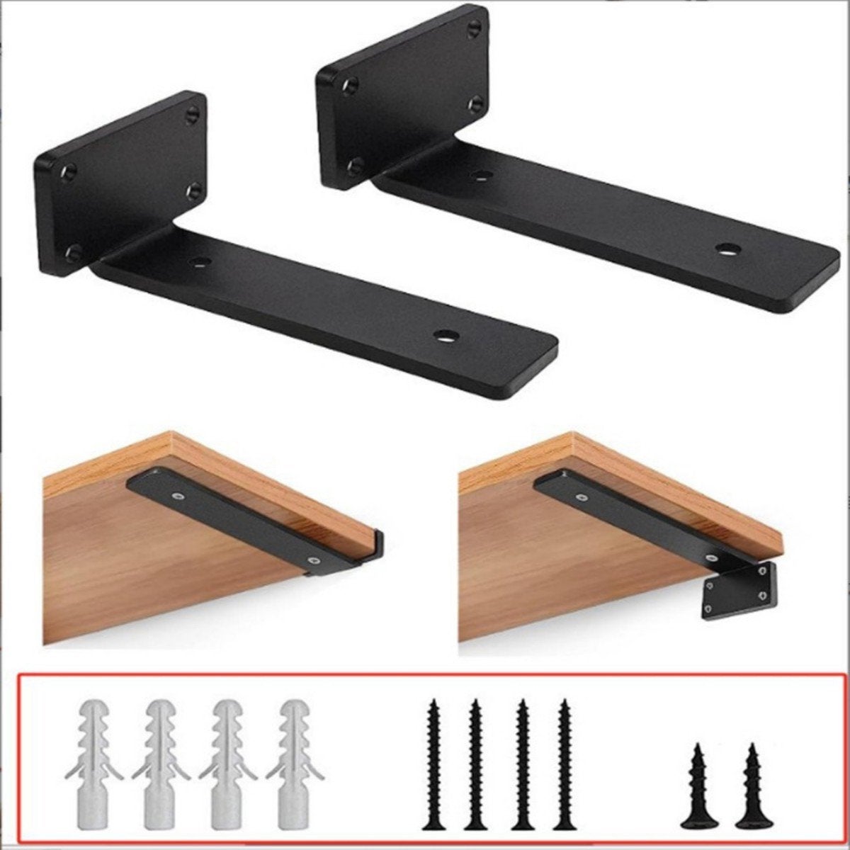 Lot De 2 Supports D'étagère En Acier Forgé à La Main – Style Rustique – Noir