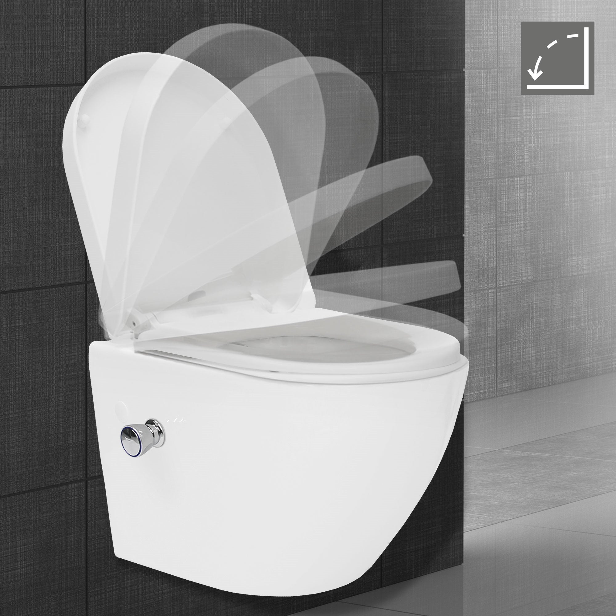 Alpenberger WC Sospeso Nero Opaco Con Rivestimento Nano - Set Completo Con Sedile Soft-Close, Senza Bordo, Ceramica Moderna Da Parete - 3
