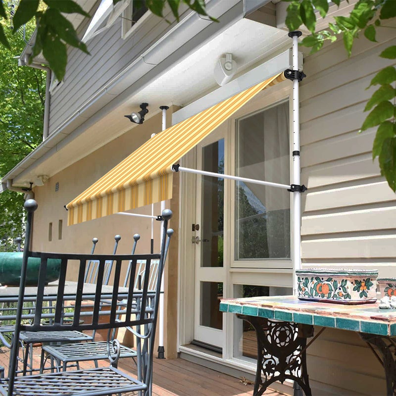 Store à projection autoportant sans perçage 200 x 150 cm - Terrasse ou balcon - Jaune rayé - 2