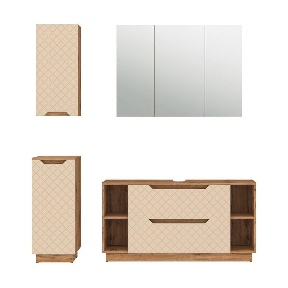 Vicco Zestaw mebli łazienkowych Lotta, Dąb/kaszmir ze strukturą płytek, 4 części